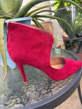 Journee Collection RED Suede Cutout Stiletto Bootie
